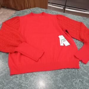 Nanette Lapore Puff Balloon Sparkle Sleeve Crewneck Sweater NWT Red